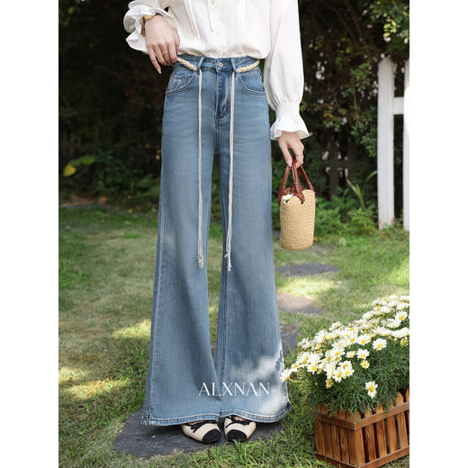 鹿向南「星落花海」蓝色牛仔裤女春季新款高腰宽松拖地长款裤子 商品图1