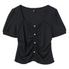 【限时秒杀】法式精致设计感方领泡泡袖短款上衣女夏季收腰显瘦抽褶T恤LXD50957 商品缩略图1