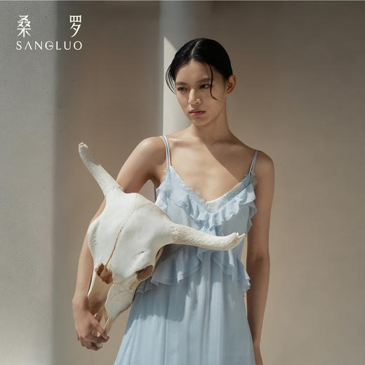 月光倾泻』桑罗蕾丝拼接吊带长裙100%桑蚕丝女真丝睡裙可外穿 商品图0