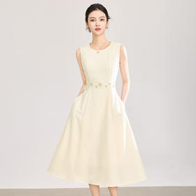 「高货wl」全新升级【铂金会员358/天猫479/差价121】(03348)洛诗琳重工腰部钉珠刺绣连衣裙2026夏季圆领通勤收腰A字裙