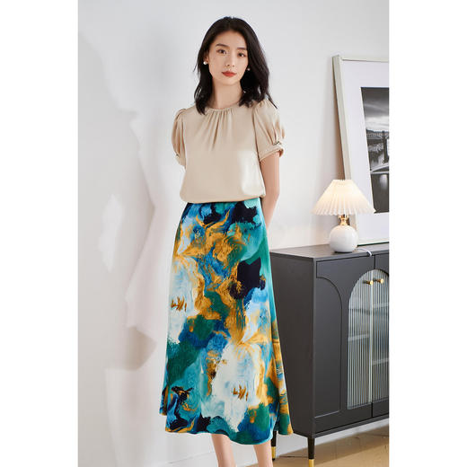 杏色衬衫上衣+印花半身裙5M25BG3922 商品图3