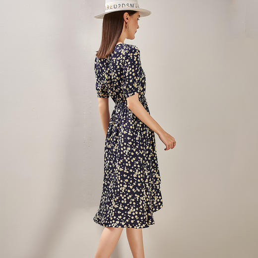 【不规则裙摆】芳外新款夏季小雏菊碎花高腰修身连衣裙0720 商品图4