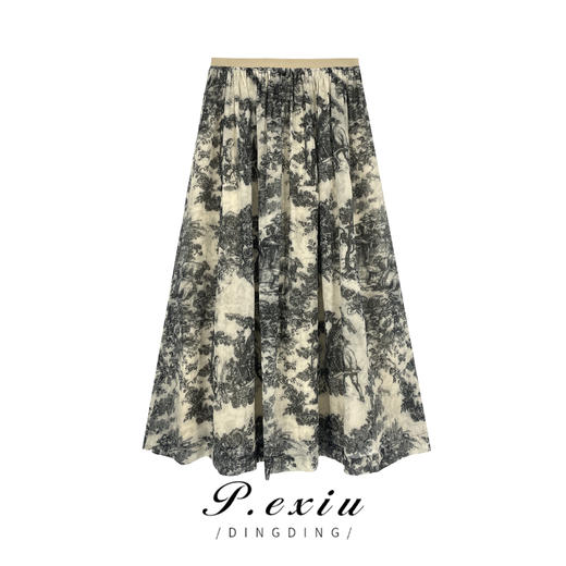 03-5潘依绣丁丁宠粉PanYiXiu/潘依绣【悠悠茶茗】麻-料-国风气质显瘦半身裙 W-61365 商品图0