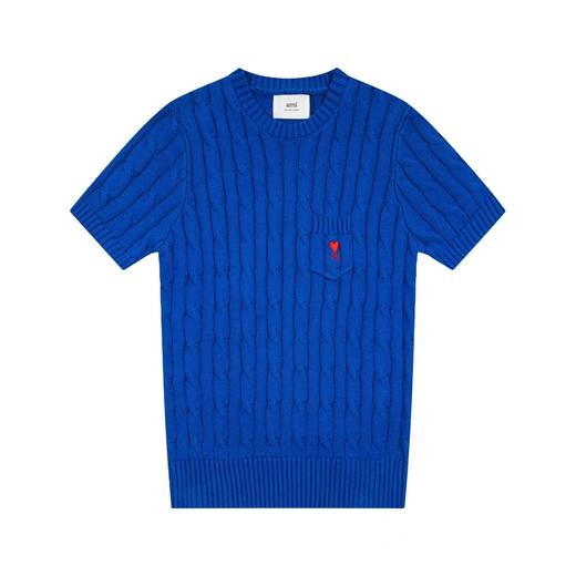 F032741小爱心刺绣麻花女款口袋刺绣圆领百搭针织短袖 商品图1