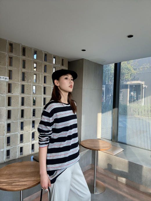 【条纹控】噢蜜ooomeooo三醋酸藏青条纹宽松套头衫 商品图10