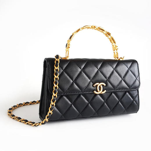 【95新】CHANEL香奈儿AP2946B0884294305 22B黑金羊皮珐琅手柄款单肩斜挎手提包女士230326AK25 商品图2