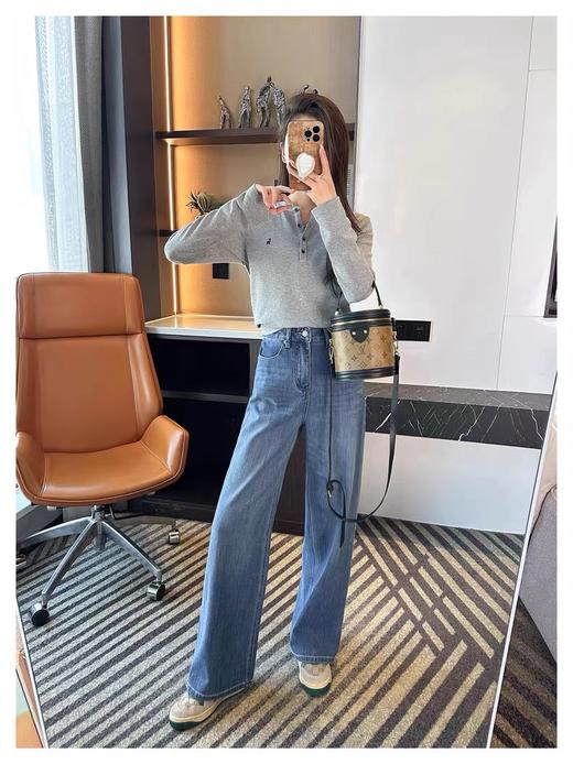 F0327117弹力窄版直筒牛仔裤女2026新款春季宽松阔腿裤 商品图14