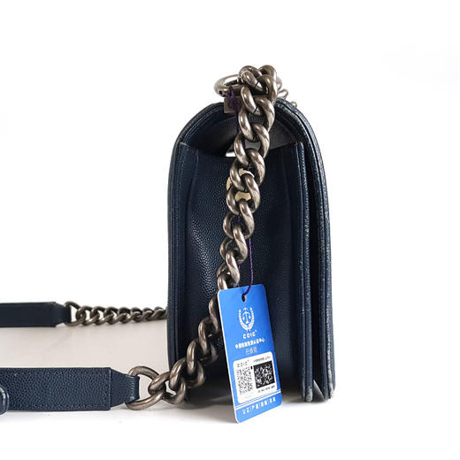 【9新】CHANEL香奈儿LEBOYA67086Y833384B800中号蓝色银扣荔枝牛皮LEBOY链条包单肩包女士180326TJ19 商品图3