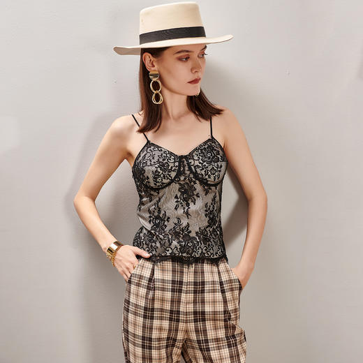 【假透视性感吊带】芳外夏季法式蕾丝拼接假透女式背心0662 商品图3