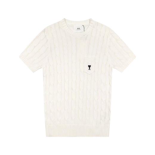 F032741小爱心刺绣麻花女款口袋刺绣圆领百搭针织短袖 商品图8