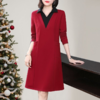 圣诞长袖红色连衣裙女秋冬2026新款大码女装高级感polo衫翻领裙子 商品缩略图1