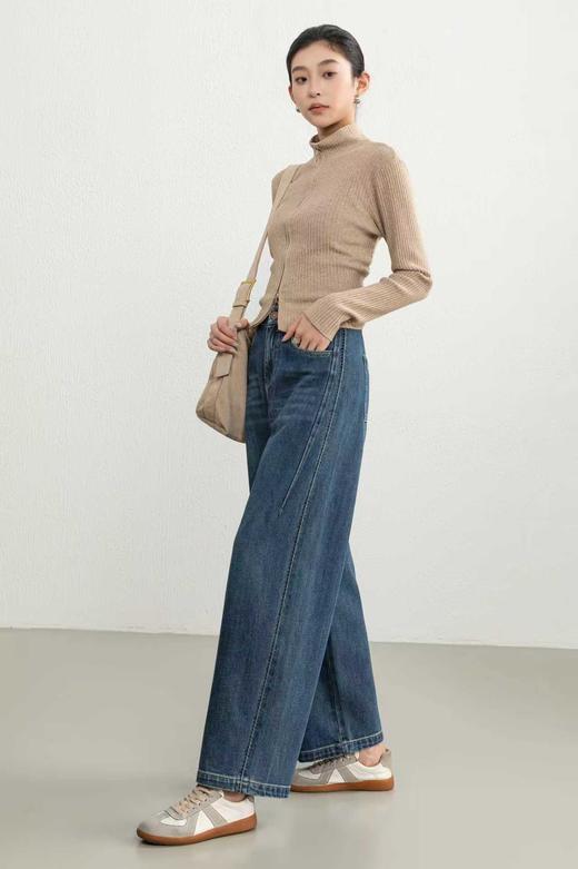 伯妮斯茵 | 复古休闲 蓝灰色羊角牛仔裤 高腰阔腿版型  日常百搭款  SZ3L06 - 蓝采和牛仔裤 商品图1