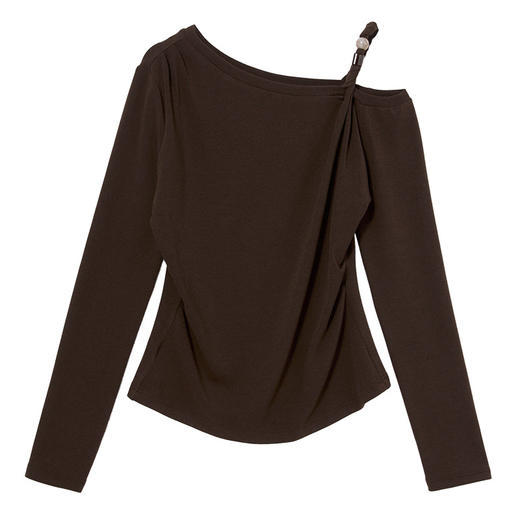 西遇复古串珠扭结吊带斜肩长袖T恤女新款设计感修身上衣LXD55246 商品图2