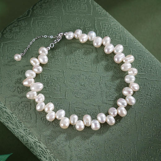 子佩集【珠澈凝霜】银S925珍珠惜王妃手链【SPB0750002】4*6mm珠巴洛克2601 商品图0