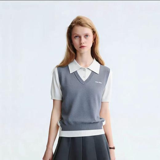 点此购买 缪缪夏季翻领polo假两件针织衫短袖T恤 mp 343619 商品图4