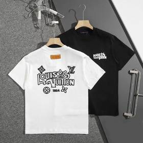 F032710早春新款纯棉双纱水洗情侣款绣花字母标识短袖T恤