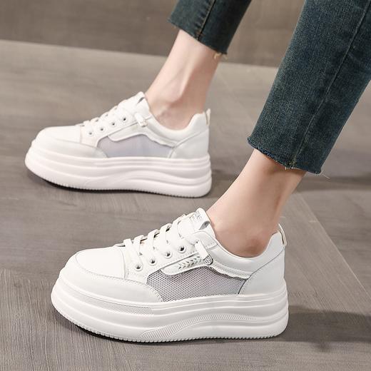 时尚厚底增高圆头前绑带休闲真皮鞋 商品图1