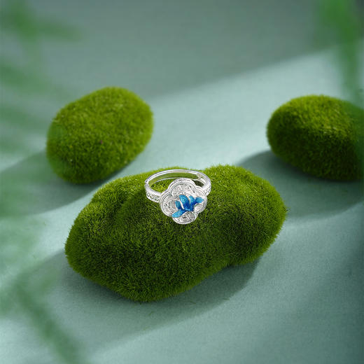 子佩集【轩畔玉兰】银S990戒指【QFJZ011】原创作品花丝珐琅彩四叶玉兰莲2602 商品图1