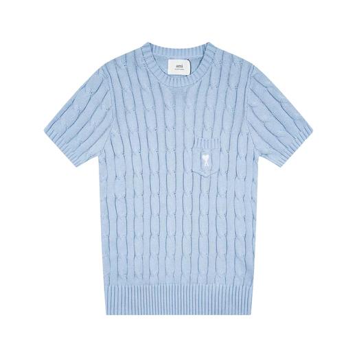 F032741小爱心刺绣麻花女款口袋刺绣圆领百搭针织短袖 商品图3