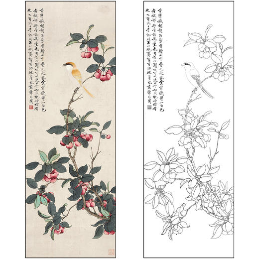工笔画白描底稿于非闇花鸟《海棠鹂莺》临摹勾线高清打印稿FA73 商品图0