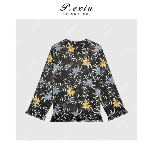 03-5潘依绣丁丁宠粉人丝拼接花边下摆圆领长袖衬衫 W-63012 商品图2