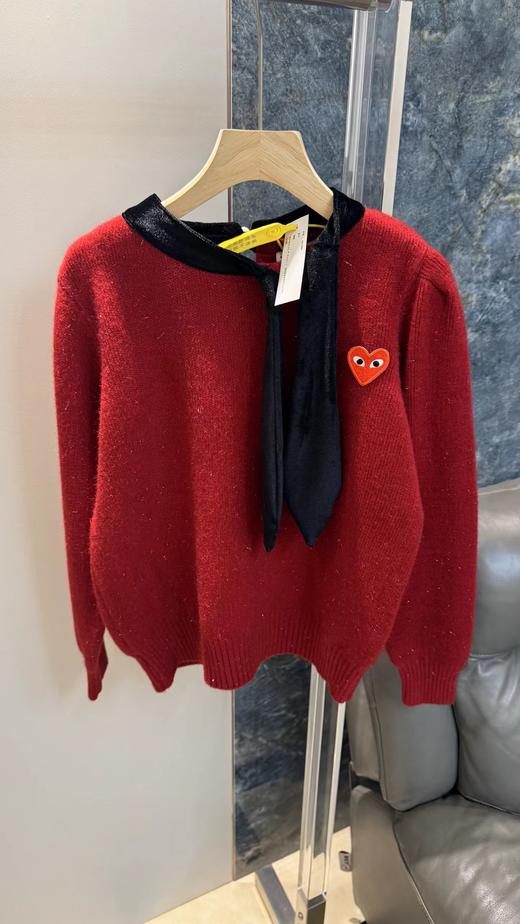 F032705春季新款温柔甜妹风丝绒蝴蝶结软糯亲肤针织圆领毛衣 商品图3