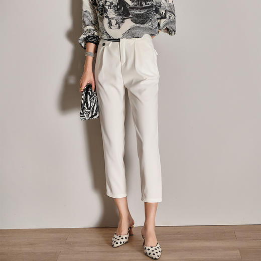 芳外2025春季新款时尚百搭白色哈伦裤高腰拼接弹力薄款休闲裤0667 商品图2