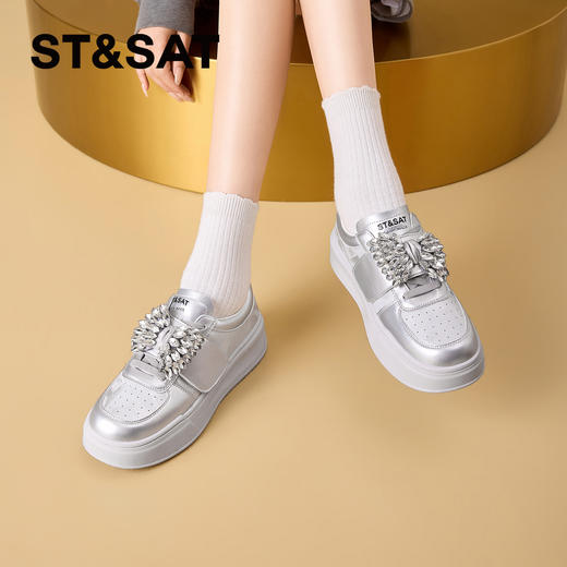 星期六26春新款闪闪钻饰厚底百搭休闲鞋SSE1112CW9 商品图4