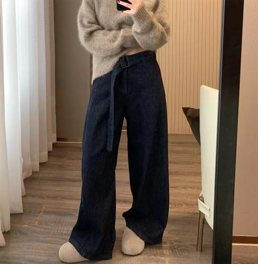 F0327118气质带腰带牛仔弯刀裤女遮胯显瘦梨形裤镰刀裤拖地裤 商品图13