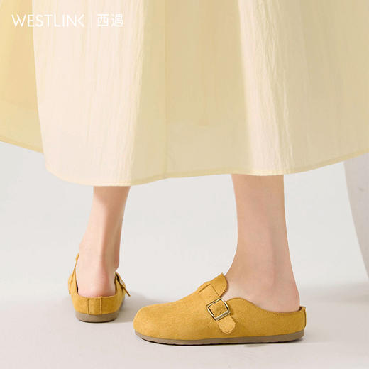 西遇勃肯鞋半拖女2026新款春夏休闲舒适一脚蹬懒人鞋平底包头拖鞋V0066379/V0556522 商品图3