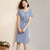 芳外系带收腰显瘦夏季连衣裙简约优雅圆领短袖撞色雪纺连衣裙4181/4310 商品缩略图2