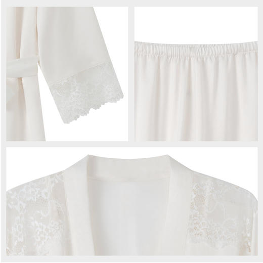 【7.5折限时特惠】【秀黛】女丝质长袖三件套装仿丝光泽花肌理蕾丝重工浪漫奢华女士春秋睡衣家居服W1551028T【门店同款】 商品图4