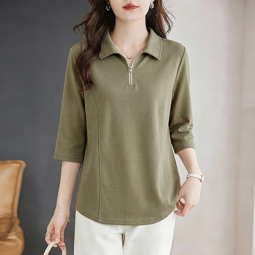 纯棉七分袖翻领polo体恤衫2026春夏新款胖mm遮肉显瘦宽松大码上衣 商品图1