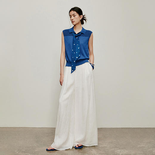 【林栖设计小店】植物染色|手工深蓝色（配领带）修身2026夏新款无袖毛织上衣1962049 商品图1