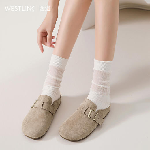 西遇勃肯鞋半拖女2026新款春夏休闲舒适一脚蹬懒人鞋平底包头拖鞋V0066379/V0556522 商品图1