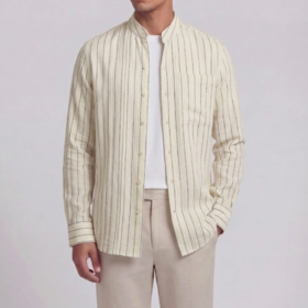 春季新款男士亚麻立领休闲外套