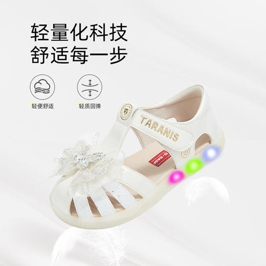 泰兰尼斯meta儿童凉鞋2026夏款女童软底闪灯包头女孩洋气公主单鞋M07X6B8766 商品图3