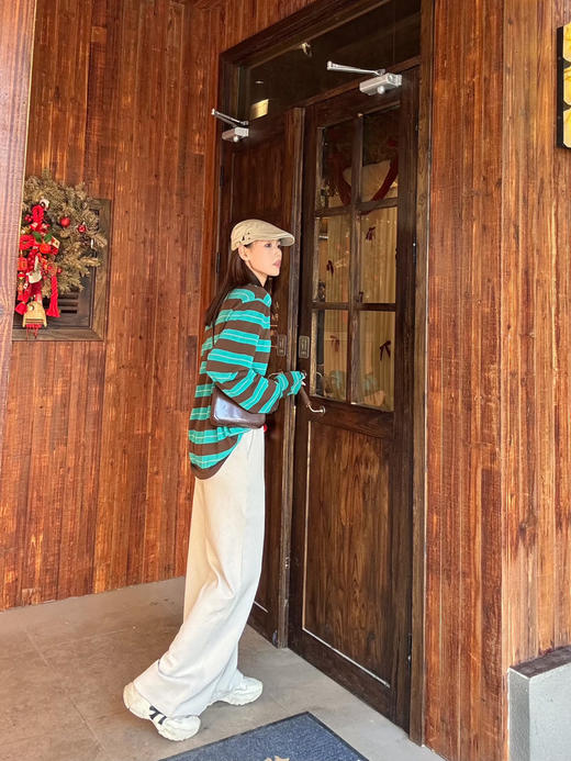 【条纹控】噢蜜ooomeooo三醋酸绿条纹宽松套头衫 商品图10