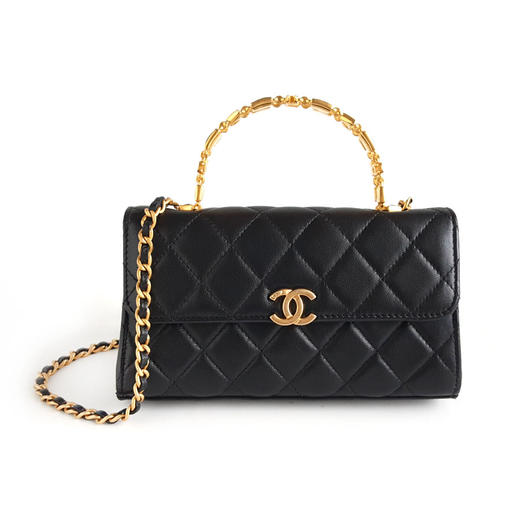 【95新】CHANEL香奈儿AP2946B0884294305 22B黑金羊皮珐琅手柄款单肩斜挎手提包女士230326AK25 商品图0