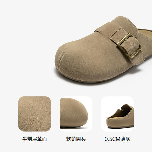 千百度平底勃肯鞋女2026夏季新款丑萌鞋薄底复古外穿一脚蹬凉拖鞋A26288710 商品图3