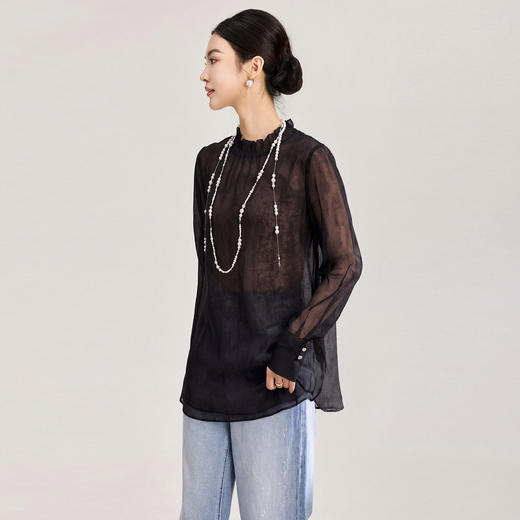 「高货wl」全新升级【铂金会员257/天猫339/差价82】(12000)洛诗琳新中式人丝衬衫2026春夏新款晕染印花立领国风上衣 商品图3