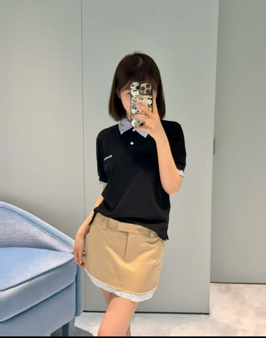 缪缪 新品26Ss新款拼接条纹翻领POLO衫 商品图6