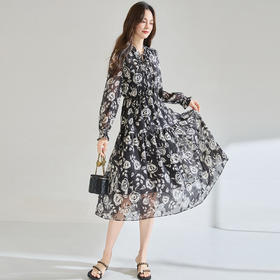 「高货sh」全新升级【铂金会员284/天猫379/差价95】(12850)洛诗琳法式立体提花连衣裙2026夏季复古气质印花雪纺裙