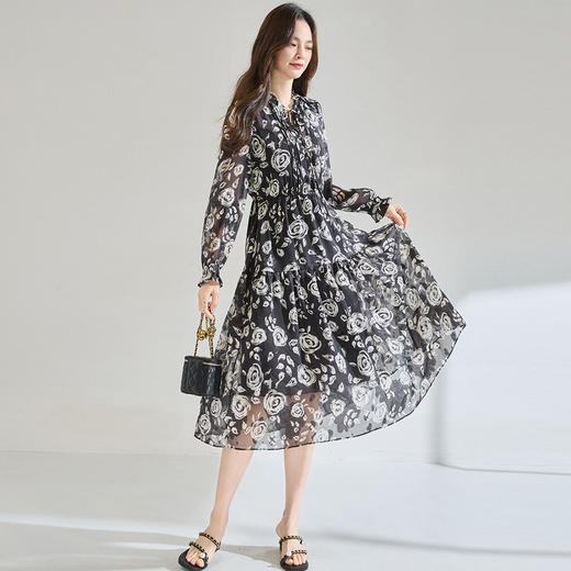 「高货sh」全新升级【铂金会员284/天猫379/差价95】(12850)洛诗琳法式立体提花连衣裙2026夏季复古气质印花雪纺裙 商品图0