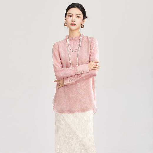 「高货wl」全新升级【铂金会员257/天猫339/差价82】(12000)洛诗琳新中式人丝衬衫2026春夏新款晕染印花立领国风上衣 商品图1