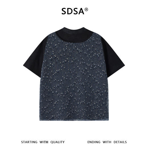 SDSA男装2026新款高贵轻奢潮牌网格马甲拼接假两件圆领短袖T恤潮 商品图1