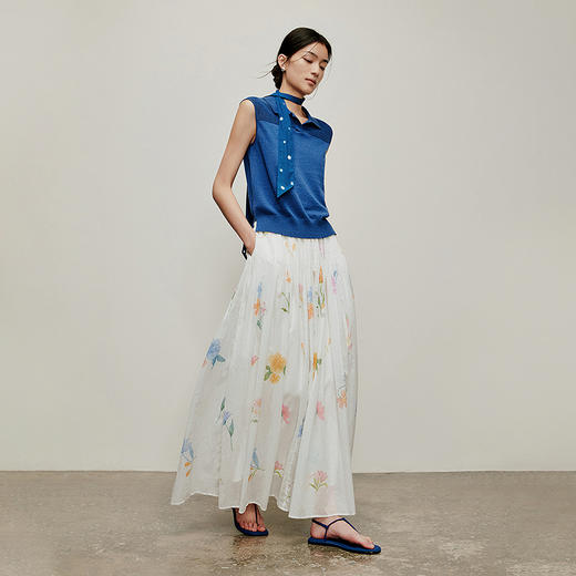 【林栖设计小店】植物染色|手工深蓝色（配领带）修身2026夏新款无袖毛织上衣1962049 商品图4