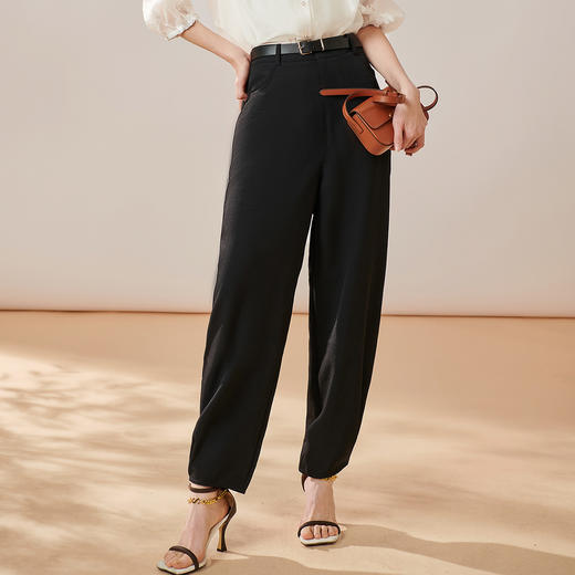 芳外2025夏季新款通勤百搭高腰显瘦镰刀裤黑色宽松哈伦休闲裤0371 商品图1