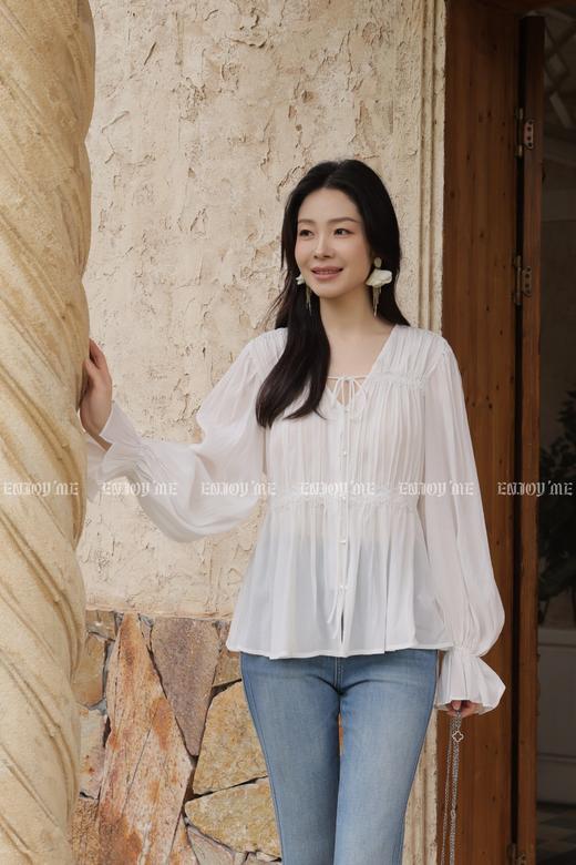【门店同款】ENJOY夏季抽褶蕾丝刺绣花上衣 170643789 商品图0