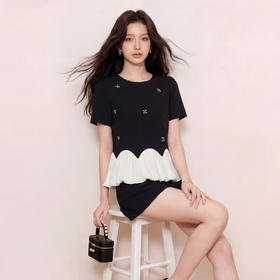 奢姿大码女装2026夏季胖妹妹时尚撞色两件套气质甜酷显瘦休闲套装9962954502